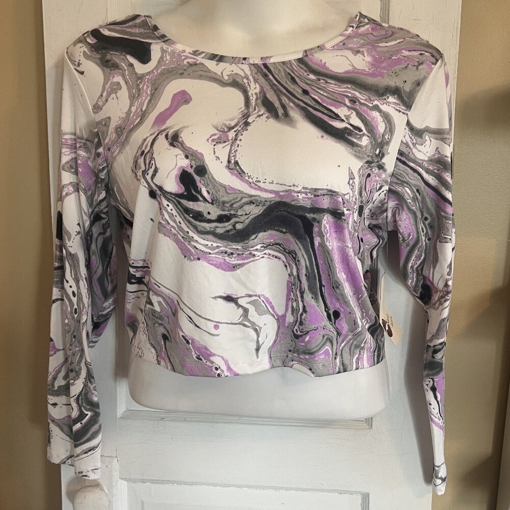 NwT Super Soft Marble Swirl Free Kisses Long Sleeve Top w/Cut-out Back - 3X